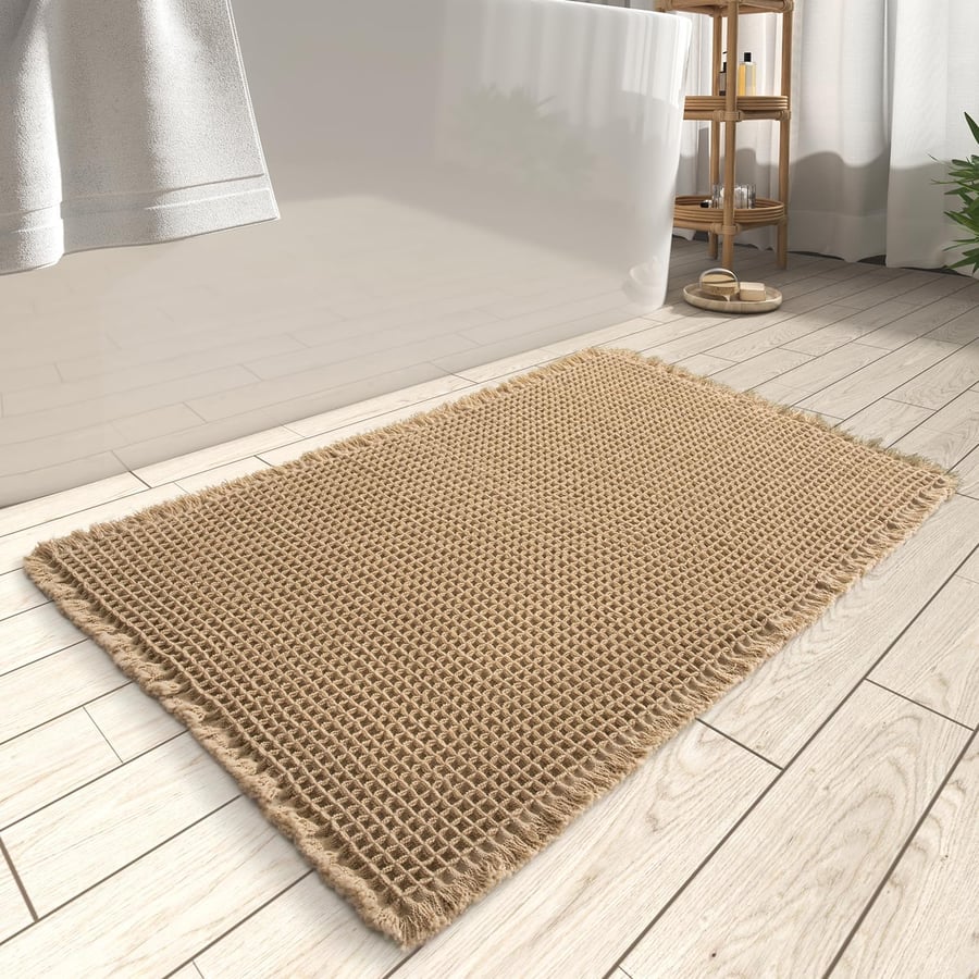 CozyStride – Upgraded Waffle Runner Rug – Brown / 17" × 24" – Ideal for entryways or small spaces