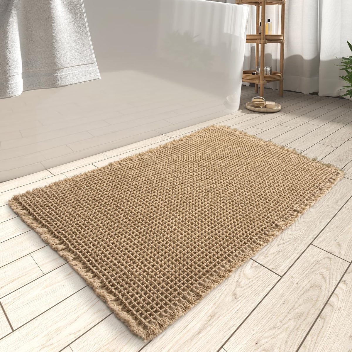 WaffleCloud – Ultra Absorbent Bath Mat – Brown / 17" × 24" – Ideal for entryways or small spaces