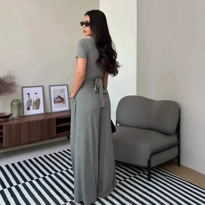 MaisonLuxe – Sophisticated Wrap Top & Wide Leg Pants Set – image 3