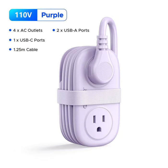 VoltPack – Compact 4-Outlet Power Strip for Travel – Purple