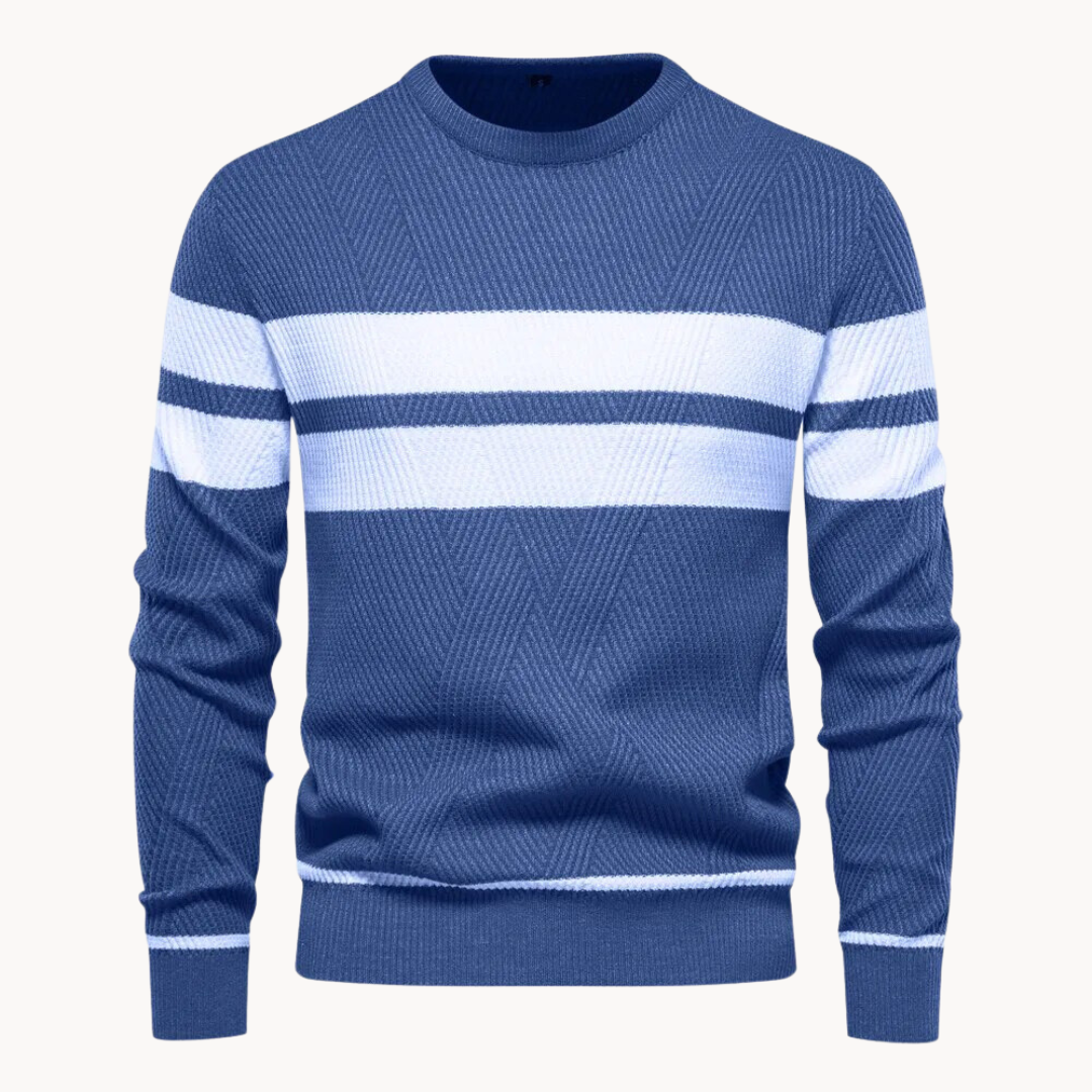 Zander Field Stripe Cotton Crewneck – Dark Blue / S