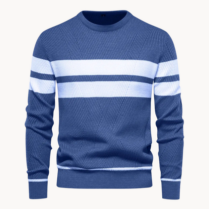 Zander Field Stripe Cotton Crewneck – Dark Blue / S