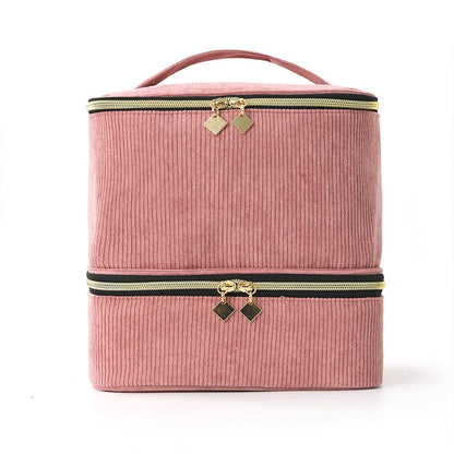 PolishPro – Deluxe Double‑Layer Nail Organizer Case – Corduroy - Pink