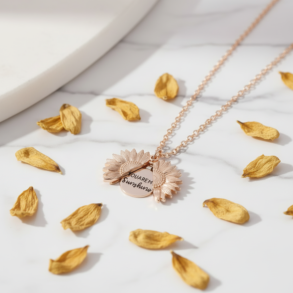 PureSun – “You Are My Sunshine” Necklace Gift Set – Rose Gold (Without Gift Box)