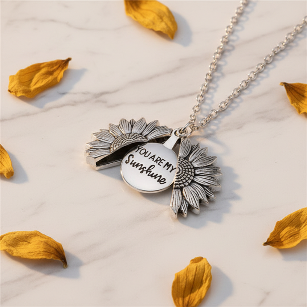 PureSun – “You Are My Sunshine” Necklace Gift Set – Silver (Without Gift Box)