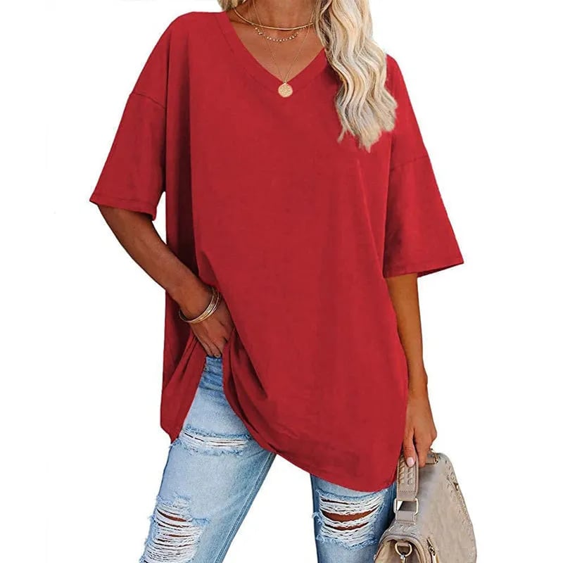 LunaWear – Summer New Women’s Loose T-Shirt – Red / S