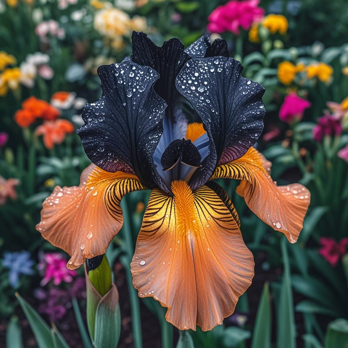 BloomAura – Exotic Tall Bearded Iris Flower – Inferno Eclipse / 2 Iris Rhizomes