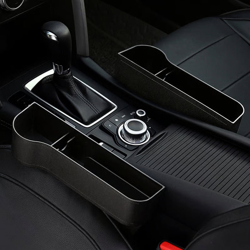 DriveMate – Multi Pocket Leather Car Seat Storage Organizer – Black / 1 Pair / ABS