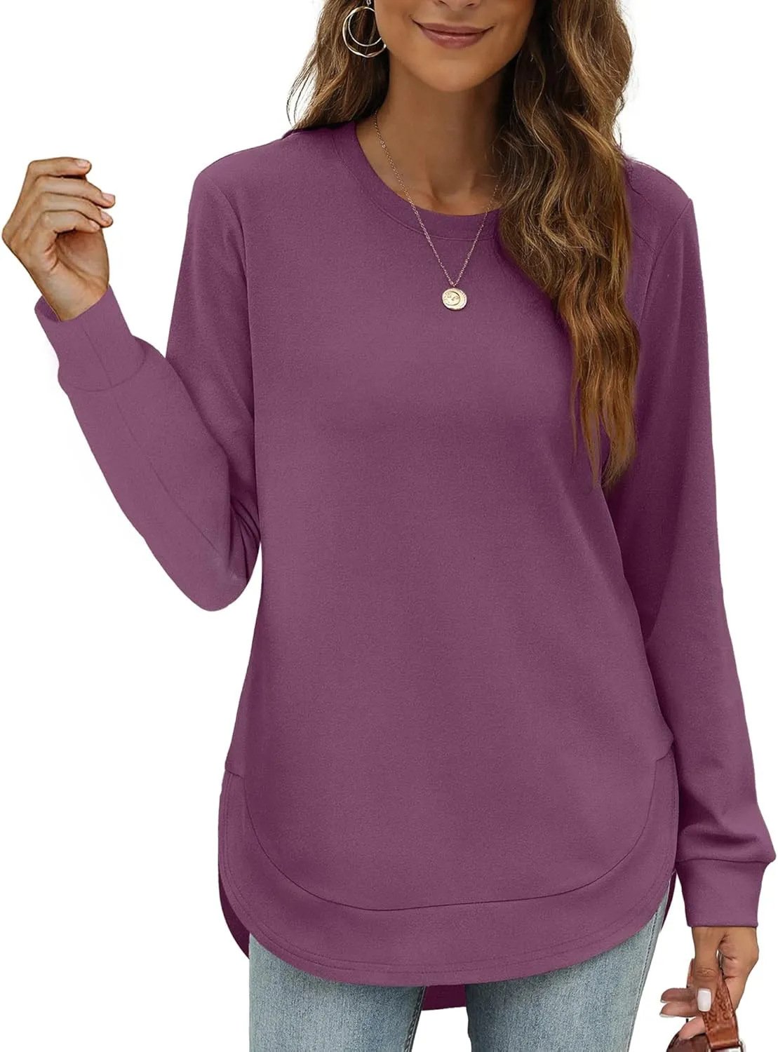 CurveFit – Soft Crewneck Sweatshirt All Day Comfort – Dark Purple / S
