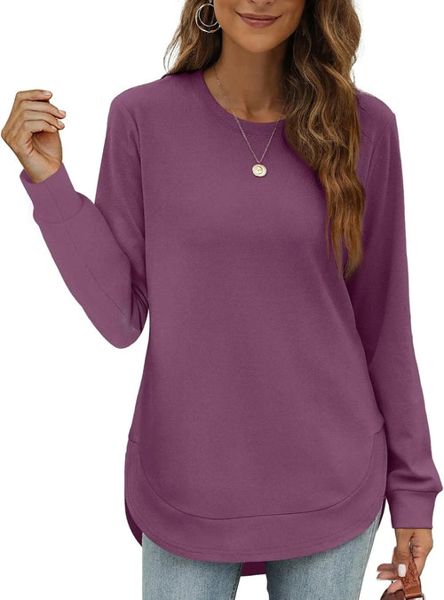 CurveFit – Soft Crewneck Sweatshirt All Day Comfort – Dark Purple / S