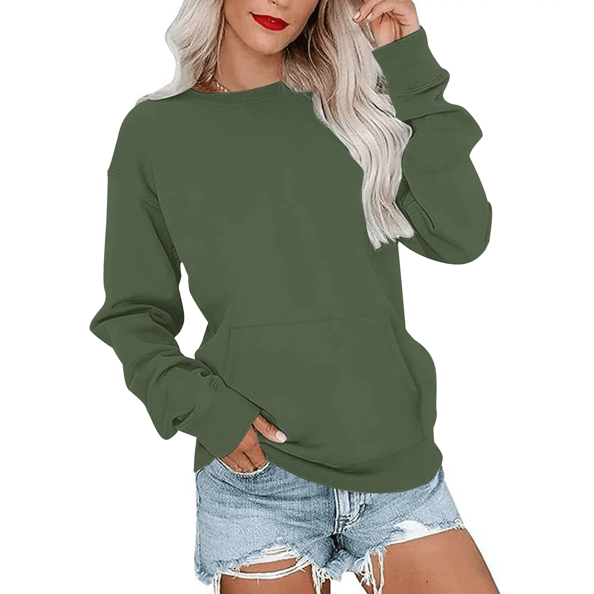 CozyCore – Women’s Crewneck Hoodless Sweatshirt – Dark Olive / S