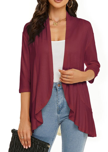 SoftDrape – Lightweight Open Front Cardigan – peony / S（US 4-6）