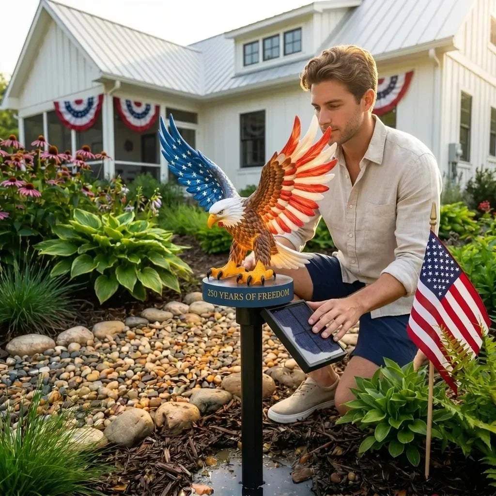 PatriotFlame – Solar Eagle Yard Stake – COMBO ( LAND OF THE FREE + 250 YEARS OF FREEDOM)