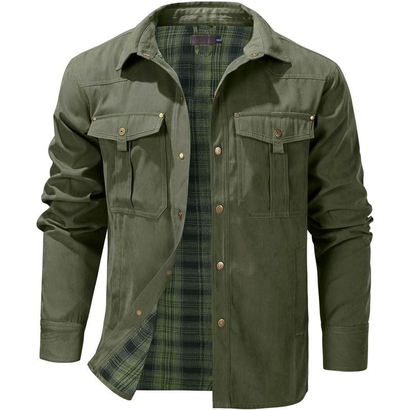 VistaWork – Versatile Flannel-Lined Utility Shacket – Army Green / S