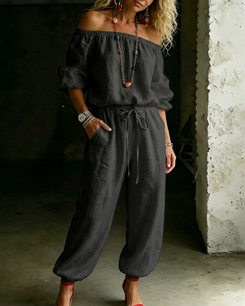 LuxeSilhouette – Off-Shoulder Tie Waist Jumpsuit – image 8