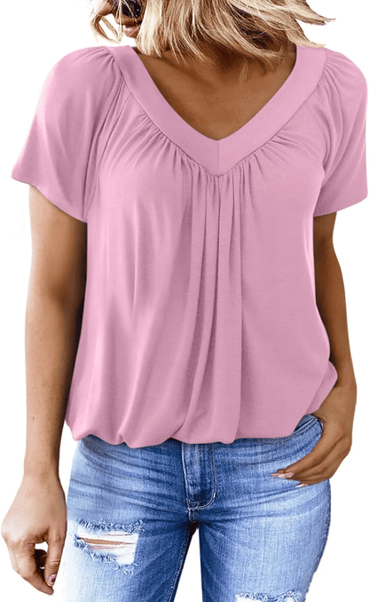 AuraFit | Classic Women’s V-Neck Casual Tee – Light Pink / S