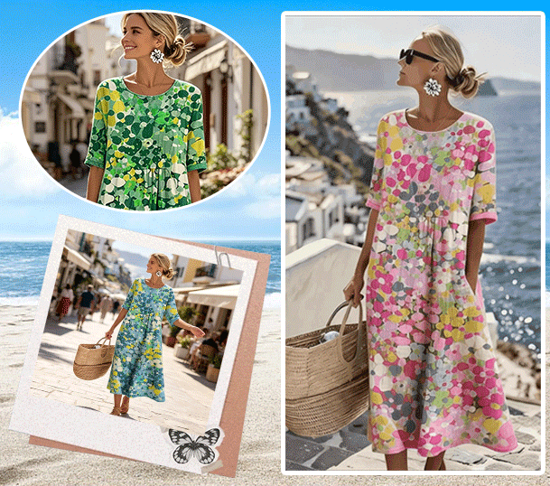 AquaBloom - Watercolor Midi Dress with Hidden Pockets – image 9
