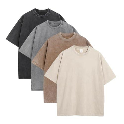 Oversoul – Relaxed Fit Acid Wash Tees – Black+Grey+Coffee+Apricot（4 Pieces，Each Piece Only $14.95） / S（88.0 lbs ~110.0 lbs ）