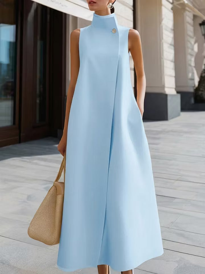 LinenBloom – Sleeveless Casual Cotton Linen Dress – Blue