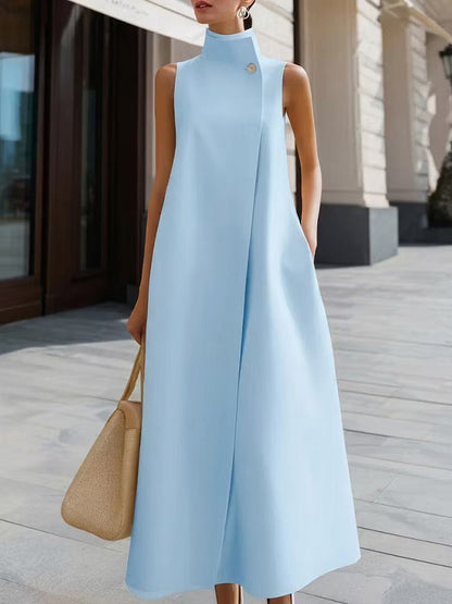 LinenBloom – Sleeveless Casual Cotton Linen Dress – Blue