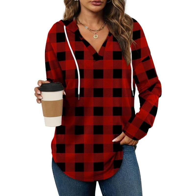 CozyCore | Loose-Fit Hooded Sweatshirt – Tender Red Plaid / S