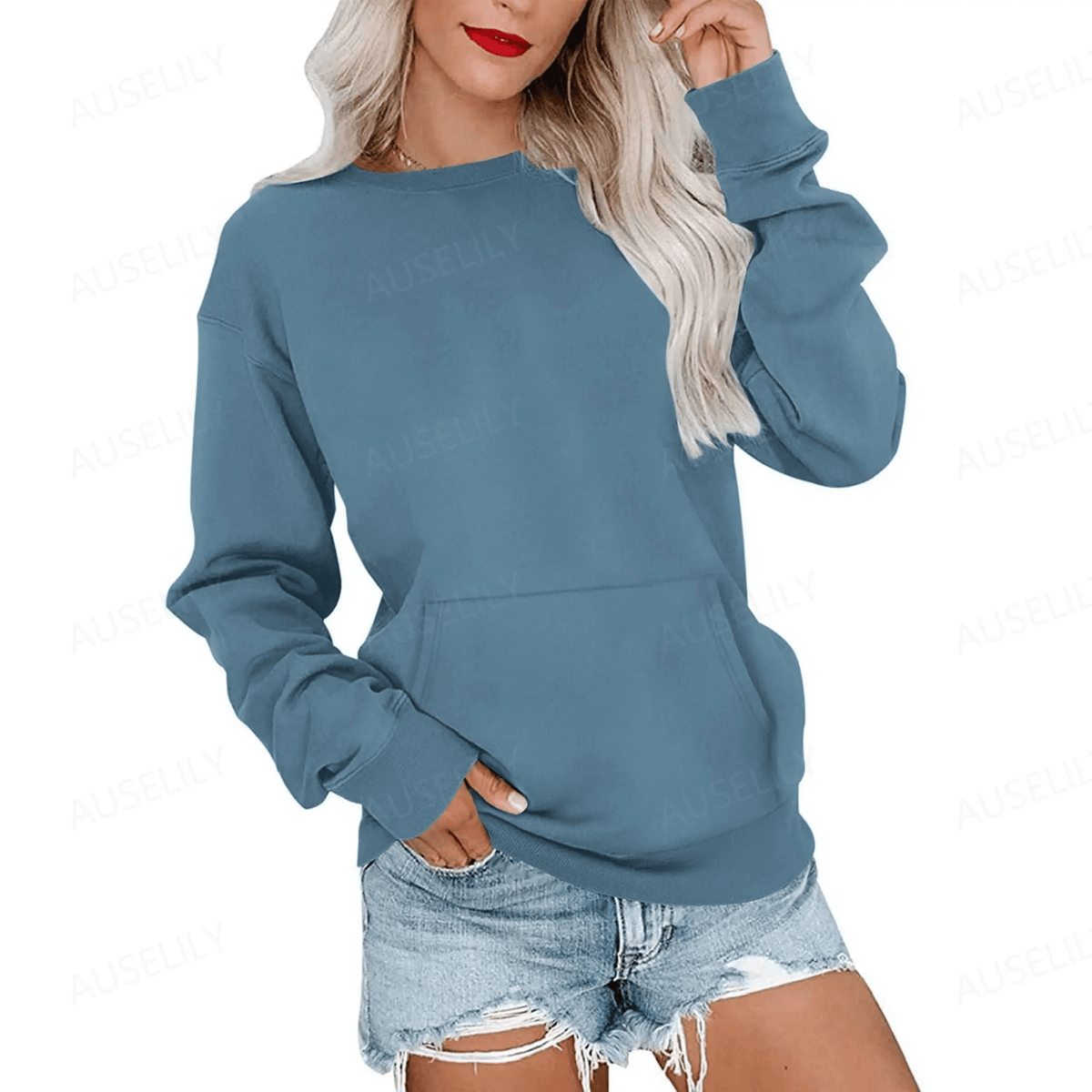 CozyCore – Women’s Crewneck Hoodless Sweatshirt – Denim Blue / S