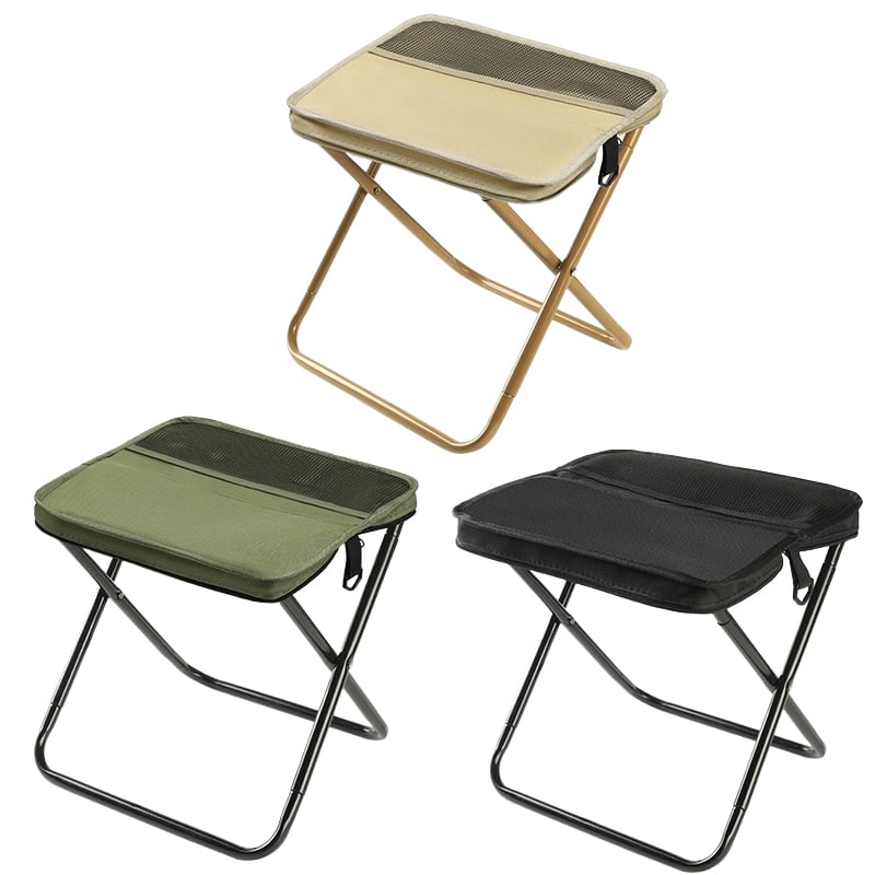 CarrySit – Travel Folding Stool – Khaki + Green + Black / Large (11.4 × 9.8 × 12.2 in)