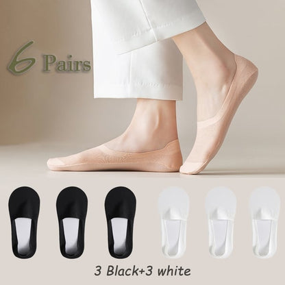 BareStep – Thin No Show Socks – 6 Pairs/3 Black+3 white / M（FEMALE 4.5-8/MALE 6-6.5）
