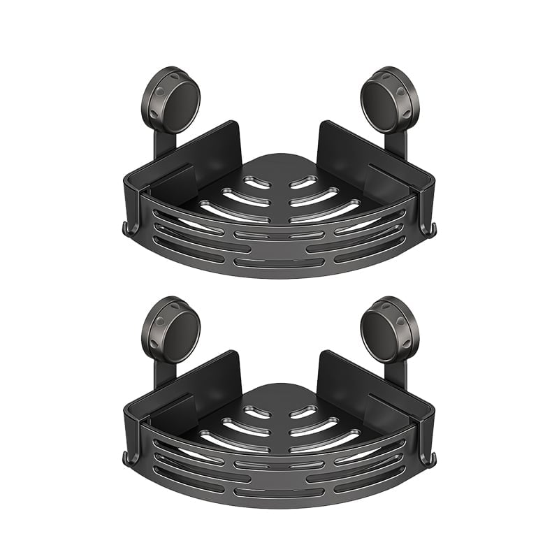 BathHaven – Triangle Suction Organizer – Black - 2 Shelves