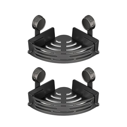 BathHaven – Triangle Suction Organizer – Black - 2 Shelves