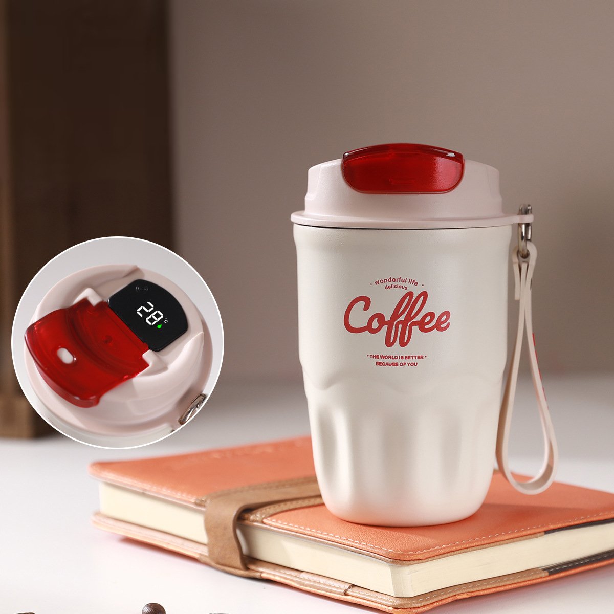 SipGuard – Portable Temperature Lock Coffee Flask – White / Smart temperature display