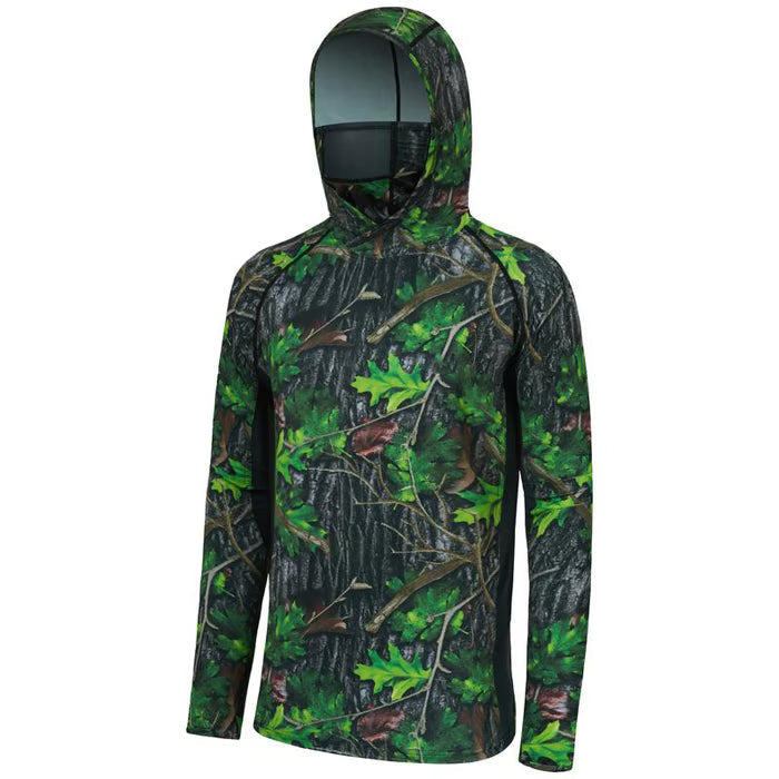 SunGuardPro - UPF 50+ Camo Hunting & Fishing Hoodie with Mask – Green Leaf / S