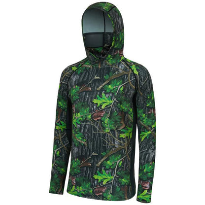 SunGuardPro - UPF 50+ Camo Hunting & Fishing Hoodie with Mask – Green Leaf / S