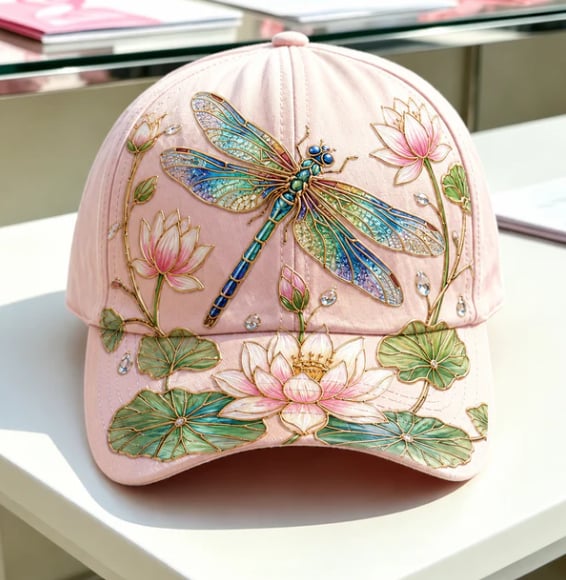 FloraBee – Aesthetic Garden Cap – Dragonfly Lotus / One Size Fits Most
