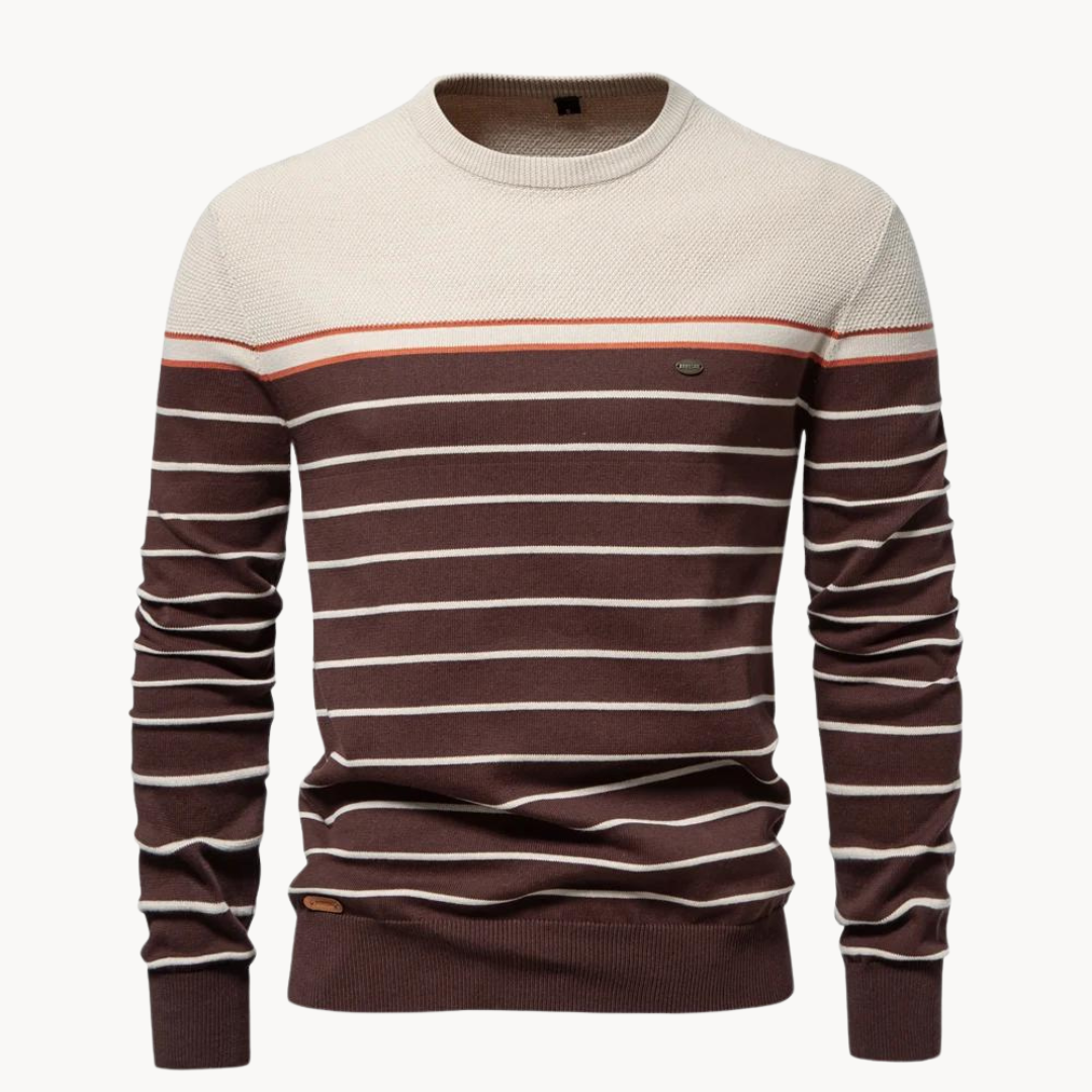 Atlantic Stripe Cotton Sweater – Khaki / S