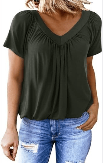 AuraFit | Classic Women’s V-Neck Casual Tee – Olive Green / S