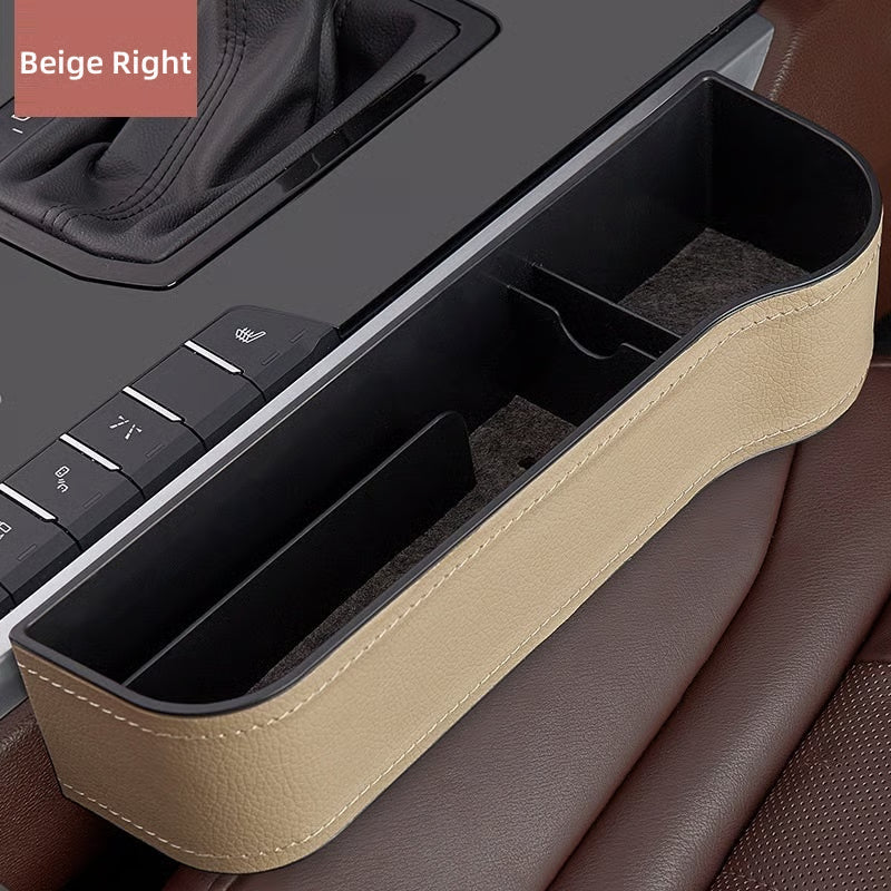 DriveMate – Multi Pocket Leather Car Seat Storage Organizer – Beige / Right Seat / Leather
