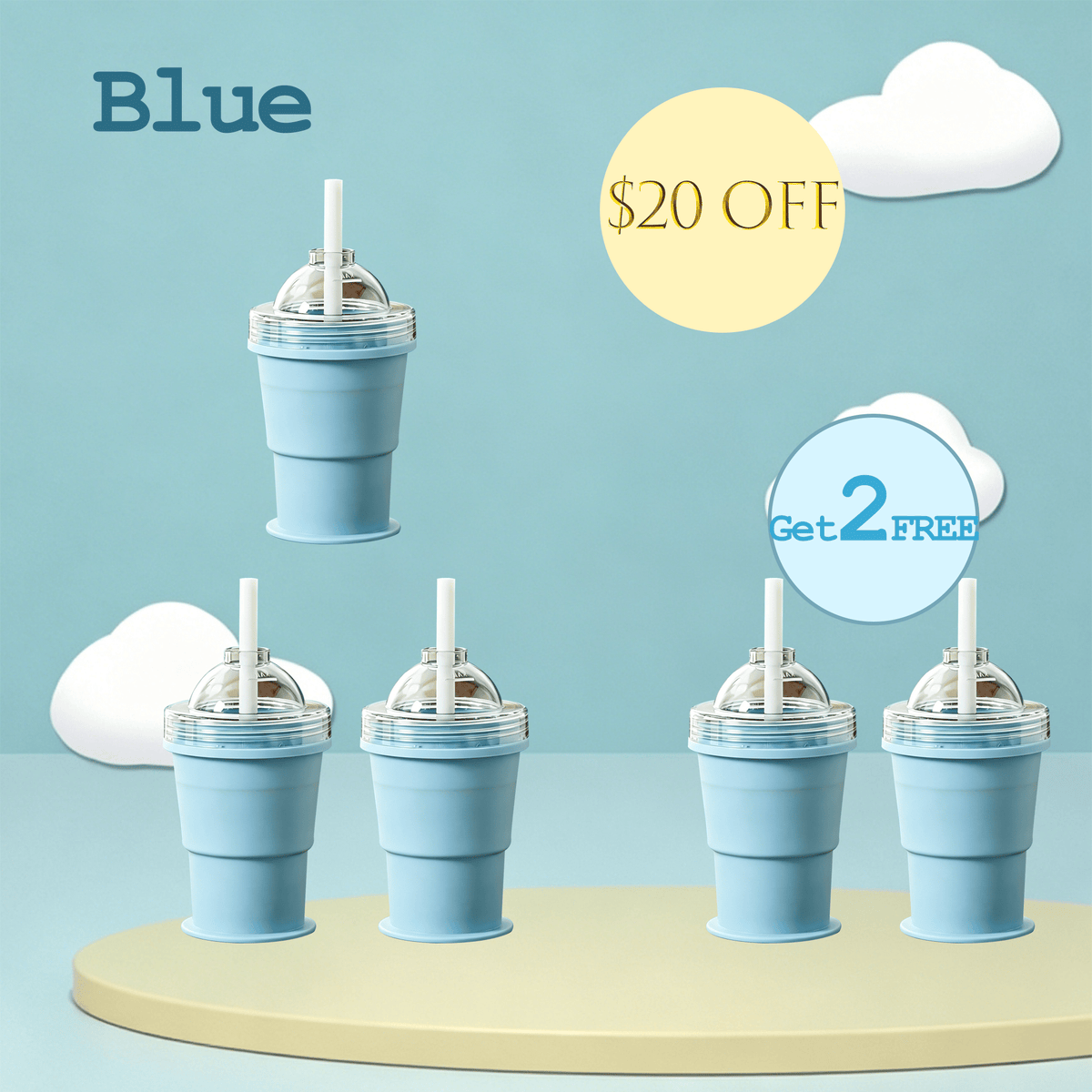 ChillCup – Foldable Silicone Ice Ball Drink Cup – Blue / Buy 3 Save Extra 15$