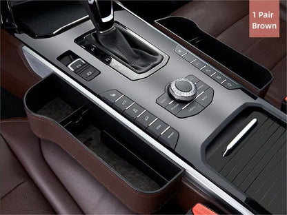 DriveMate – Multi Pocket Leather Car Seat Storage Organizer – Brown / 1 Pair / Leather
