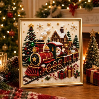 PearlCraft – Premium 3D Christmas Diamond Painting Kit – Santa Christmas Train / 12 in × 12 in