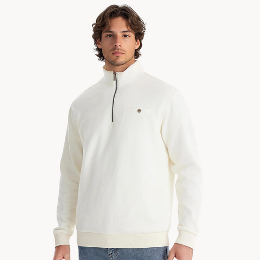 Lennox Mock Neck Zip Sweater – Beige / S