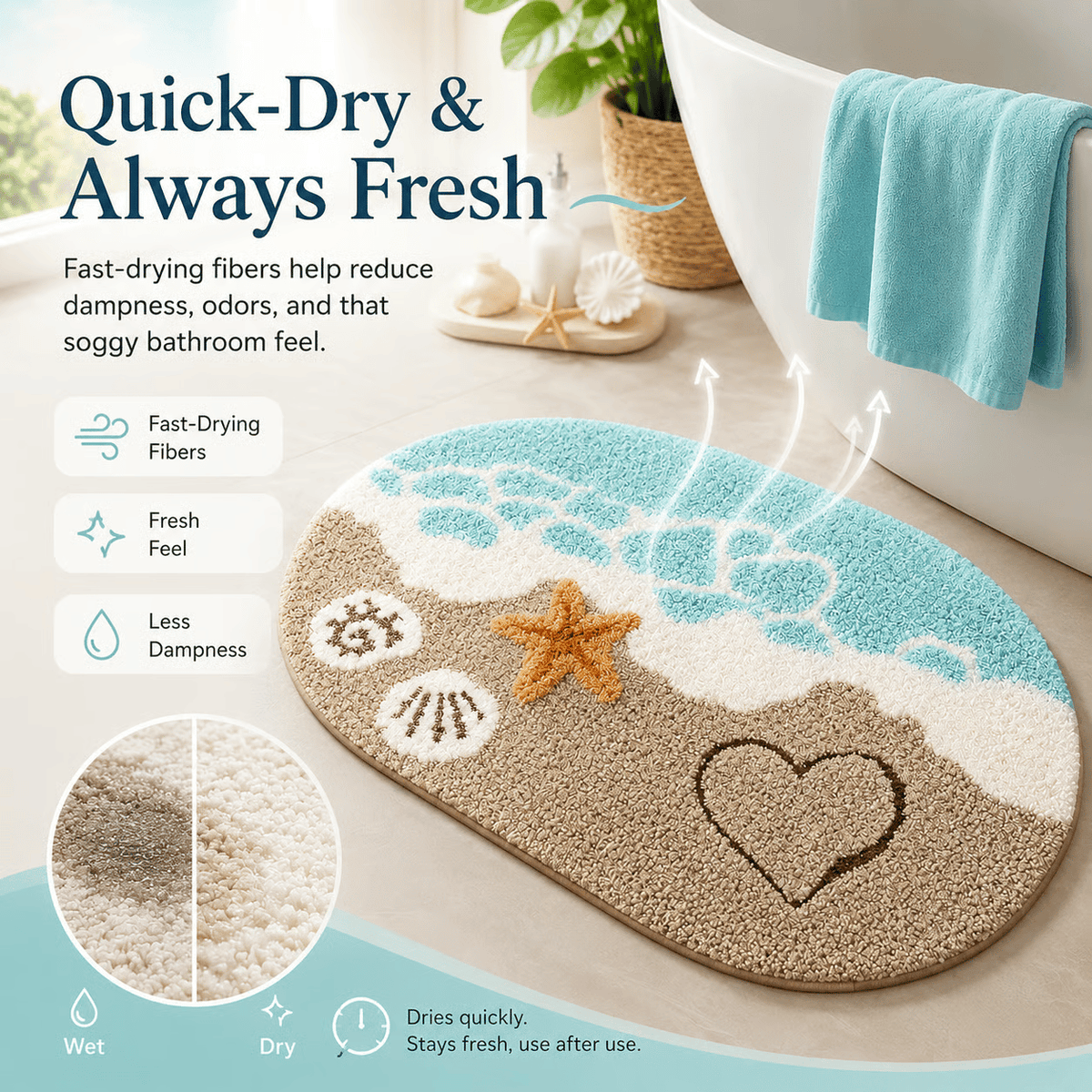 AquaCloud – Instant Dry Luxury Bath Mat – 16 x 24 in (40 x 60 cm