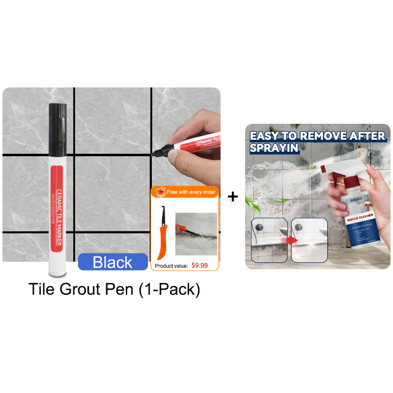 Anti-Mould & Waterproof Joint Pen for Ceramic Tiles! – Black / Without Mold Remover Spray / Place an order and receive a grout tool worth 9.99＄ for free