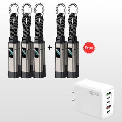 VoltFlex – Digital Display Fast Charge Cable – Black / 5 Pieces ⌛ Buy 3，Get 2 Free / 4-in-1 Charging Cable with Digital Display + Multi-Port Fast Charger