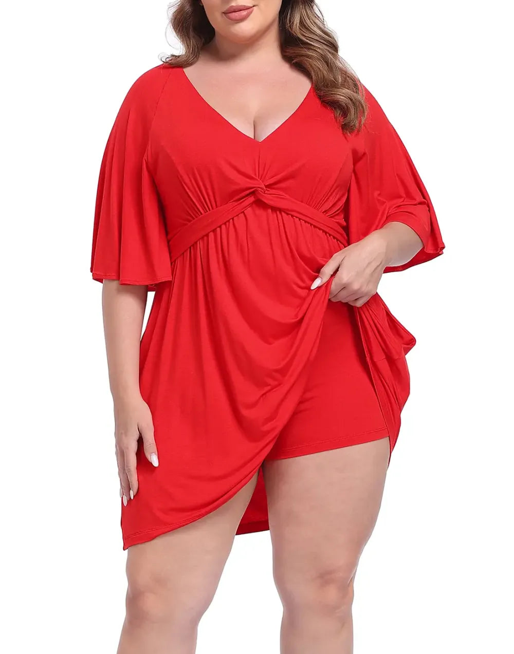 CurvaBelle – Plus Size Romper Dress – Red / XS
