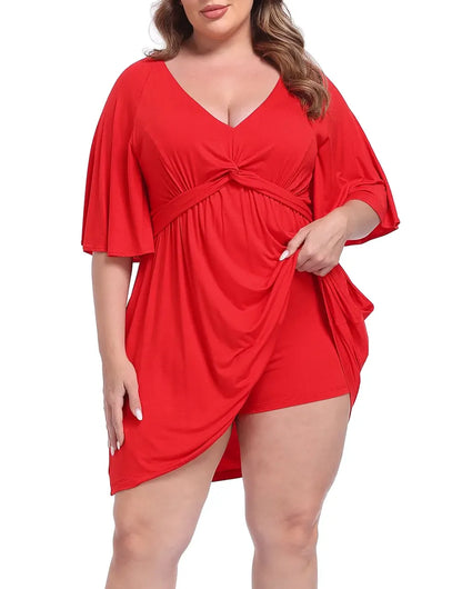 CurvaBelle – Plus Size Romper Dress – Red / XS