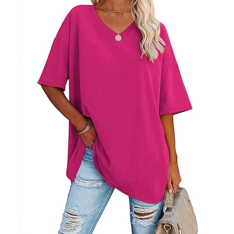 LunaWear – Summer New Women’s Loose T-Shirt – Rose Red / S