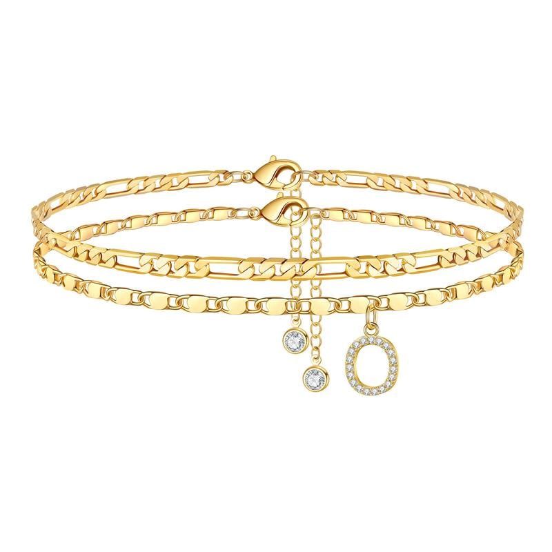 ShineScript – Layered Anklet Bracelets with Letters – Gold / O
