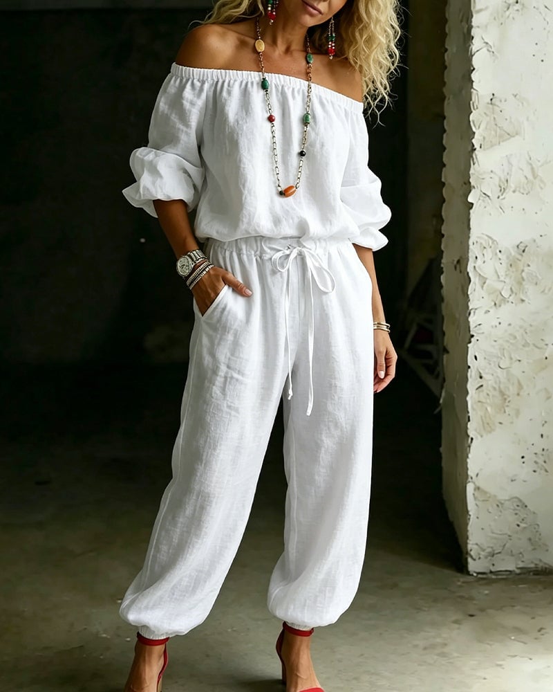 LuxeSilhouette – Off-Shoulder Tie Waist Jumpsuit – image 3