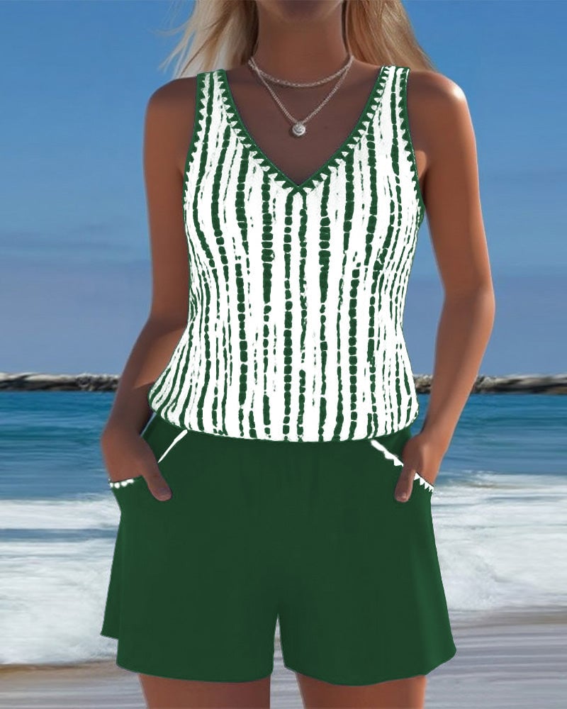CoastalEase Tankini – Vacation Swimwear – Green / US4 (S)